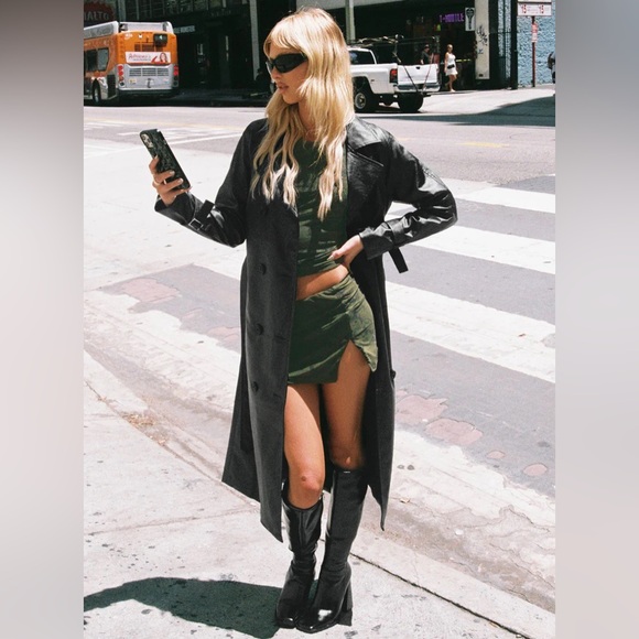 Princess Polly Women's Black Faux Leather Trench Coat - Picture 3 of 12